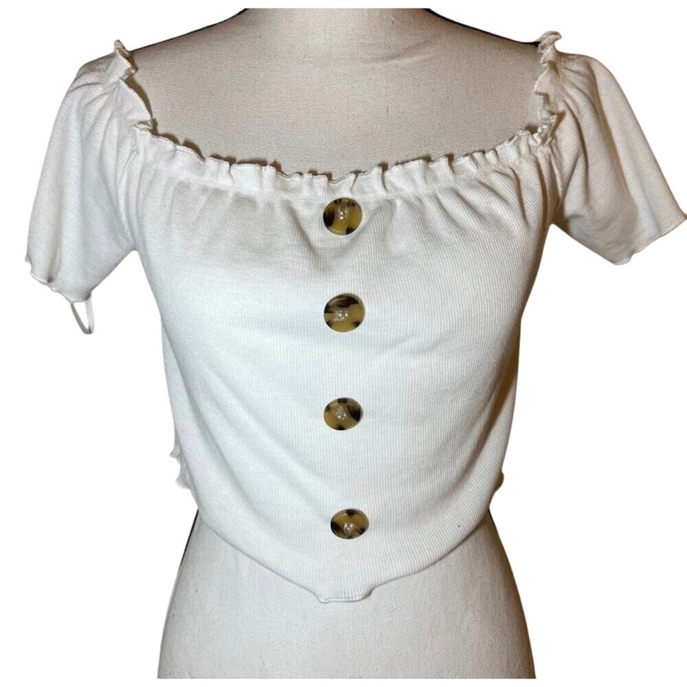 5/$25 NWOT White Cottagecore Off Shoulder Short Sleeve Peasant Crop Top Size 0XL